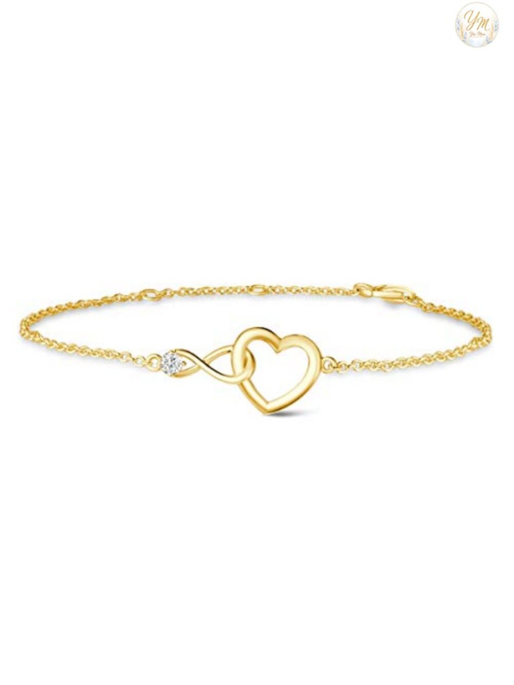 Infinity Love Heart Bracelet 925 Sterling Silver Gold Plated CZ Adjustable